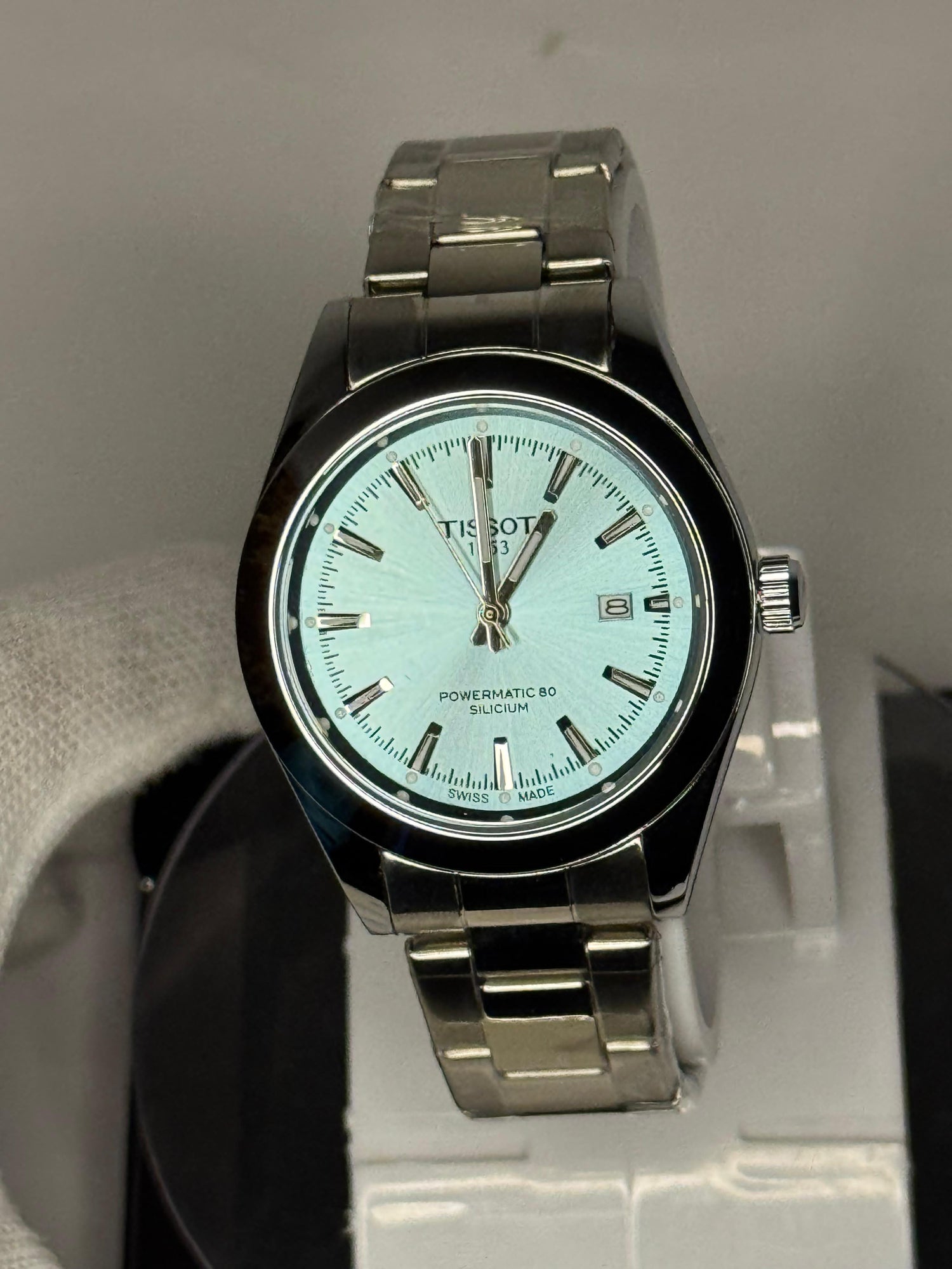 Tissot PRX | Silver Chain | Ice-blue waffle (“Tiffany” tone) Dial