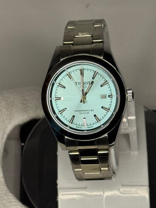 Tissot PRX | Silver Chain | Ice-blue waffle (“Tiffany” tone) Dial